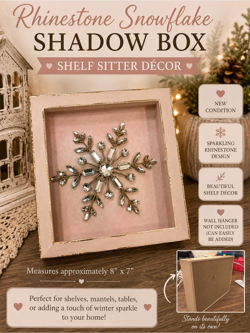 Michaels Pink Rhinestone Snowflake Shadow Box Shelf Sitter